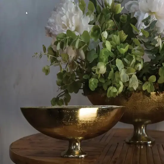 Gold Metal Compote Bowl &ndash; 11" Pedestal Vase for Floral Arrangements & Wedding Centerpieces {2}