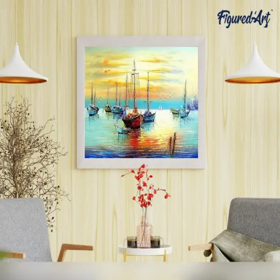 Figured'Art Paint by Numbers Kit for Adults with Frame Sailboats at the Port 16"x20" - Craft Art Painting DIY Kit Canvas Already Stretched on a Wooden Frame {4}