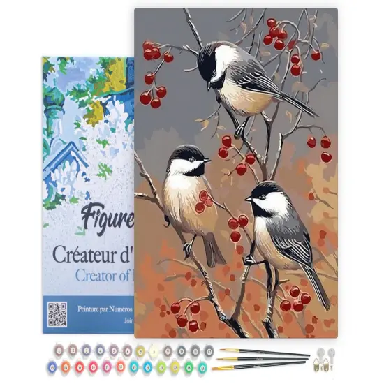 Figured'Art Paint by Numbers for Adults with Frame Birds and Fruit Tree 16"x20" - Craft Art Painting DIY Kit Canvas Already Stretched on a Wooden Frame {1}