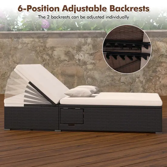 Costway Outdoor Patio Daybed PE Wicker Double Chaise Lounge with Adjustable Backrests {5}