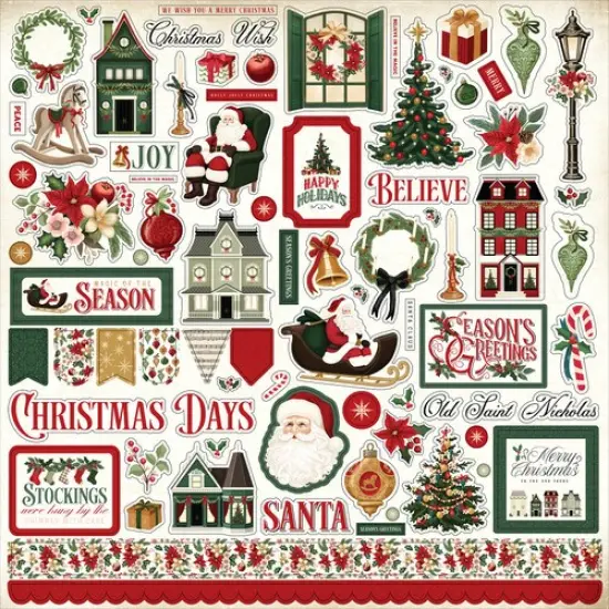 Carta Bella A Vintage Christmas 12 x 12 Cardstock Element Stickers {1}