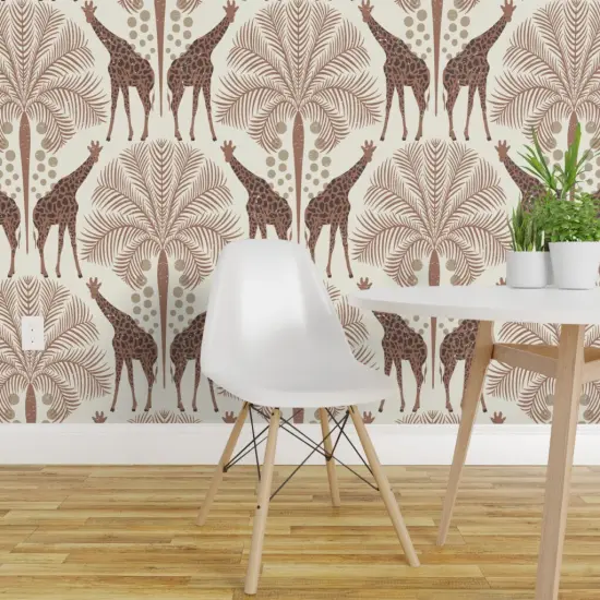 Peel & Stick Wallpaper 2FT Wide Animal Print Exotic Palm Bohemian Safari Wildlife Earth Tones Monochrome Tree Africa Savanna Custom Removable Wallpaper by Spoonflower 18350221 {1}