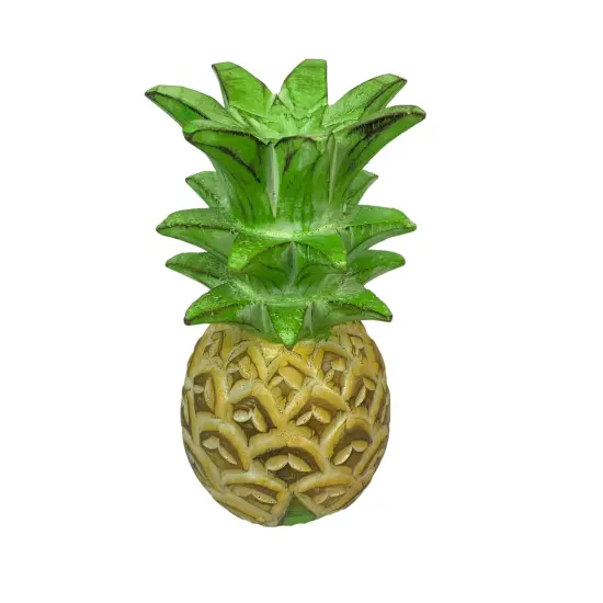 Hand-Painted Pineapple Sculpture &ndash; 9.75" High, Rustic Tropical Decor Accent {1}