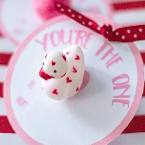 4E's Novelty 24 Pack Valentines Rubber Duck: 2" Mini Red Rubber Ducky with Heart {4}