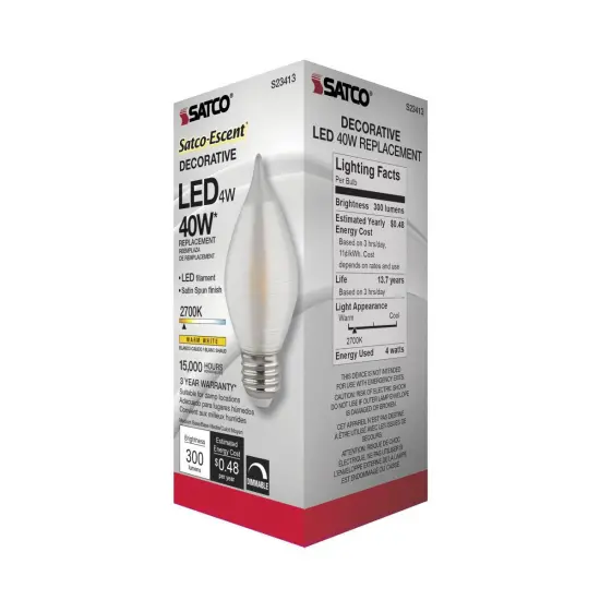 Satco S23413 4w C15 LED Satin Spun Clear 120v Medium Base 300lm 2700k bulb {4}