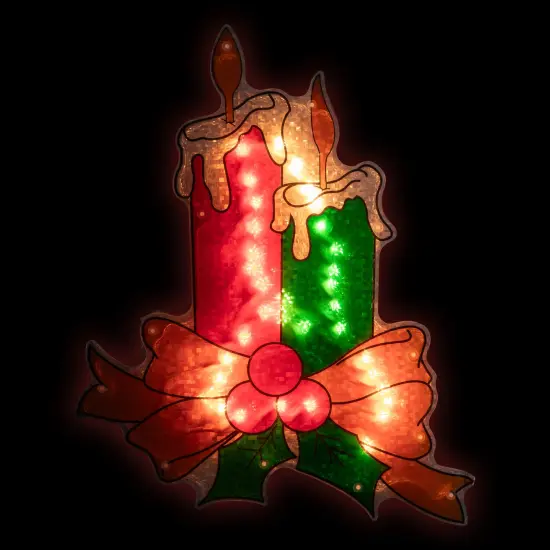 Northlight Lighted Holographic Candle Christmas Window Silhouette Decoration - 17" Red {1}