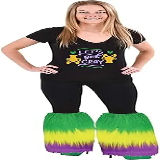 Mardi Gras Leg Warmer Covers for Women and Men - One Pair Fur Heels Boot Cuff Cover Masquerade Costume Accessory by 4E&rsquo;s Novelty {1}