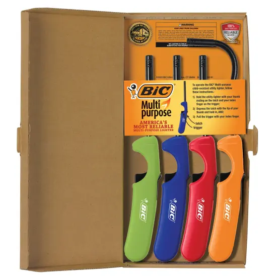 BIC Multi-purpose Classic Edition Lighter & Flex Wand Lighter, Reliable and Safe, For Fireplaces, Campfires and More, Utility Lighter, 4-Pack (Colors May Vary) {2}