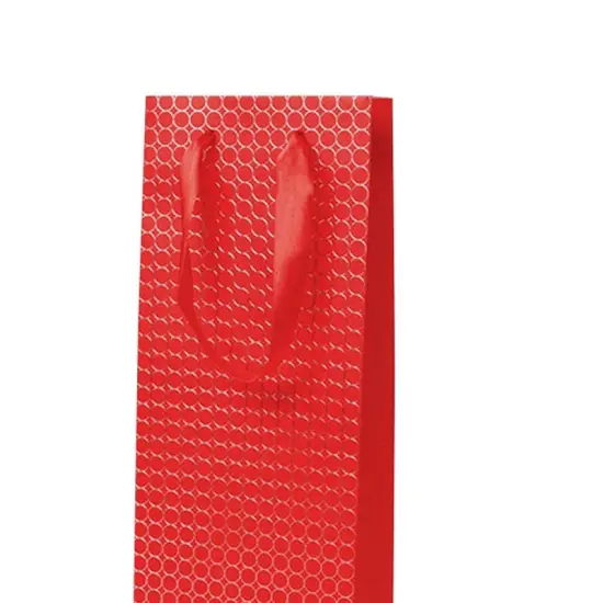 Red Embossed Dots Wine Holder Bag 14 1/8'' x 4 1/8'' x 14 1/4'' {6}