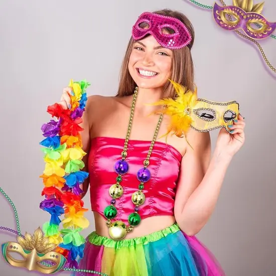 4E's Novelty Mardi Gras Jumbo Bead Necklace Purple Gold Green Huge Disco Ball Dress Up Necklace Accessory {6}