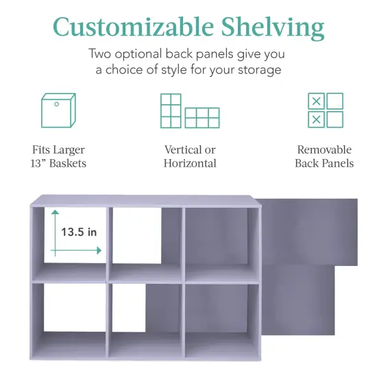 Best Choice Products 6-Cube Bookshelf, 13.5in Display Storage System, Organizer w/ Removable Back Panels Lavender {3}