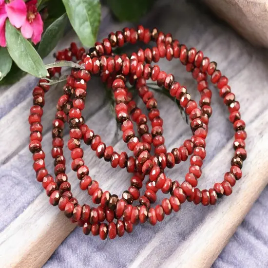 *50* 2x3mm Bronze Washed Burnt Red Orange Faceted Micro Spacer Beads {2}