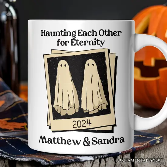 Retro Ghost Picture Haunting Eachother for Eternity, Mug, Vintage Halloween Gift for Couples {1}