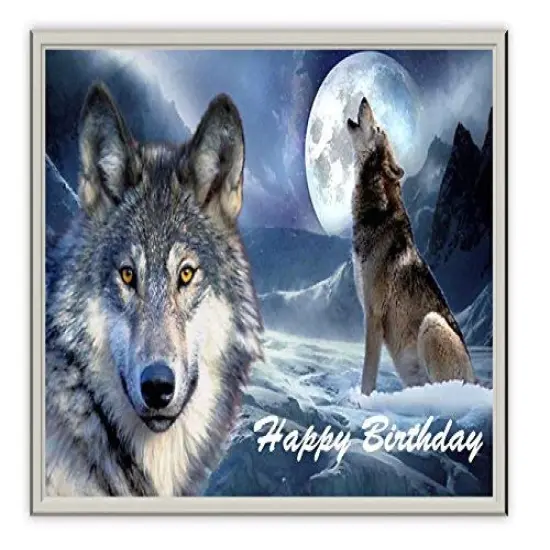 Grey Wolf Howling at Moon Edible Icing Image for 1/4 sheet cake {1}