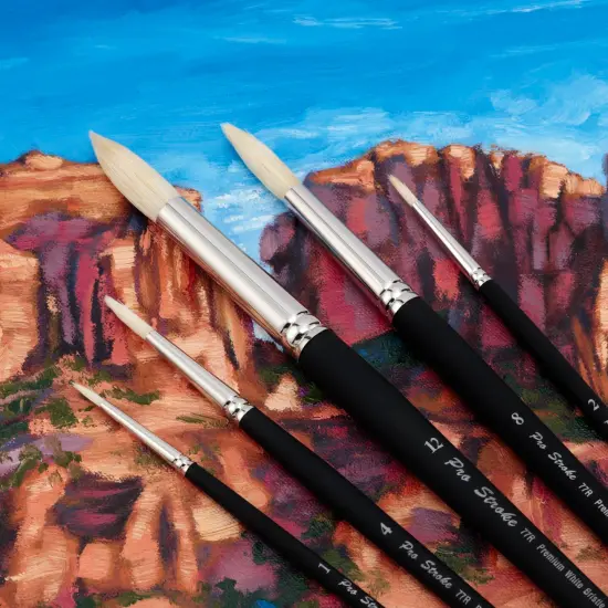 Creative Mark Pro Stroke Premium White Chungking Hog Bristle Artist Paint Brush - Rounds Set of 5 - Natural Bristle Brush w/ Soft Touch Handle for Oils, Watercolors, Acrylics, Alkyds, Caseins {4}