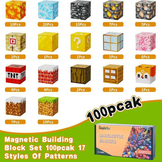 Magnetic Blocks 100PCS,Mine World Craft Toys for Boys 6-8,Magnetic Cubes for Kids,Magnetic Toys,Stress Relief Building Blocks,Magnetic Building Cubes0.8In,Puzzle Games,Building Toys {2}