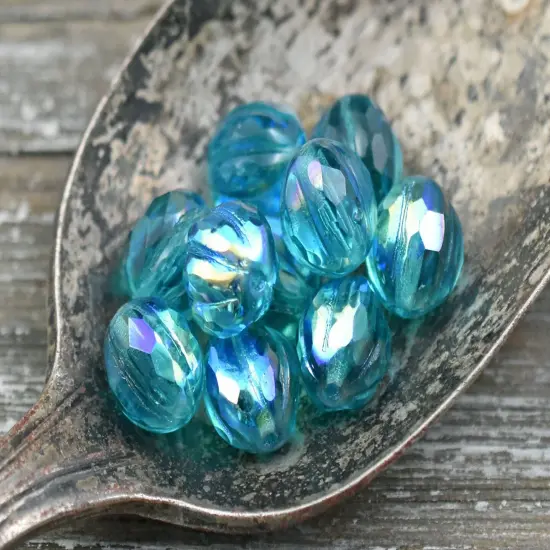 *12* 10mm Dark Aqua AB Faceted Round Melon Beads {5}