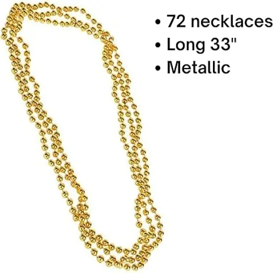 4E's Novelty 72 Pack Gold Beads Necklaces Bulk for St Patricks Day Beads Mecklace, Mardi Gras Beads, Great for Pirate Themed Party Supplies, Gatsby Roaring 20's 1920s Accessories Favors {3}
