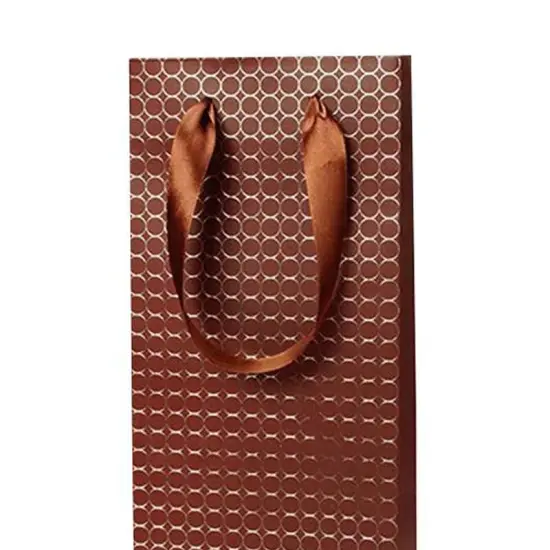 Brown Embossed Dots Wine Bag 14 1/8'' x 4 1/8'' x 14 1/4'' Elegant {4}