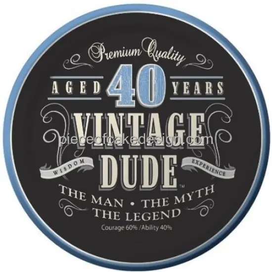 8" Round ~ 40th Birthday Vintage Dude Aged 40 Years Birthday ~ Edible Image Cake/Cupcake Topper!!! {1}