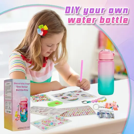 Glow in The Dark Decorate Your Own Water Bottle Kit,Unicorn Toy Gift for 4-6-8-10-12 Year Old Girl,Craft Toy for Age 3 4 5 6 7 8 9 10 Girl,Kid Teen Water Bottle Sticker for School Christmas Birthday {4}