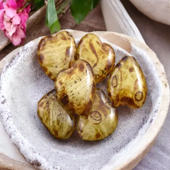 *10* 16x15mm Mottled Beige Opal Travertine Heart Beads {3}