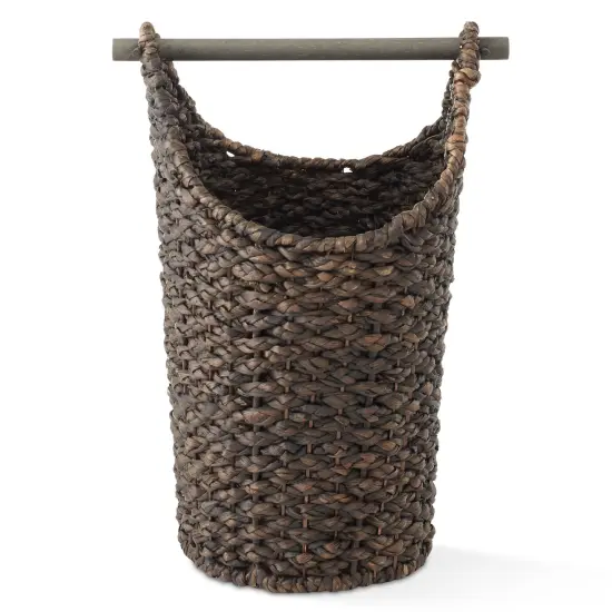 Casafield Toilet Paper Storage Basket with Wood Roll Holder Bar, Braided Water Hyacinth Wicker Bathroom Tissue Storage Organizer {6}