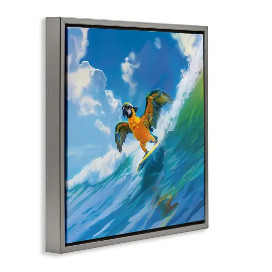 Stupell Industries Parrot Surfing Sea Waves Framed Floater Canvas Wall Art Design by Jim Baldwin {3}