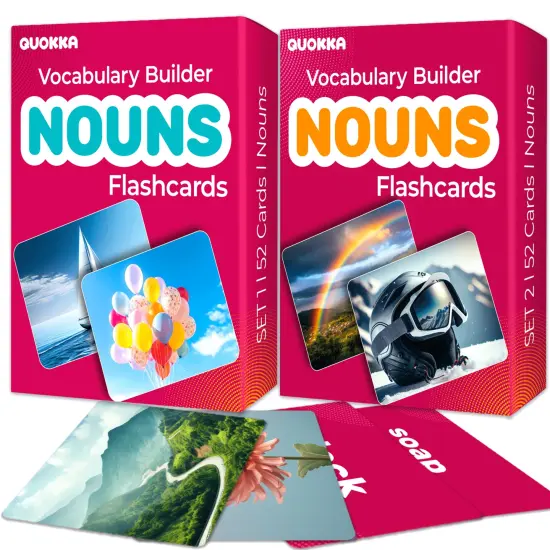 QUOKKA 104 Noun Flash Cards Set &ndash; Kids and Adults Vocabulary Builder for ABA Therapy, Early Childhood Education, and ESL Teaching &ndash; Picture Cards for Speech Therapy and Vocabulary Building Activities {1}