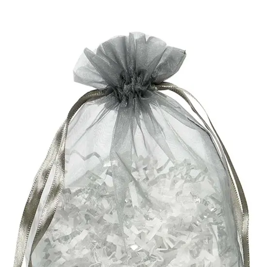 Wide Round Flat Bottom Organza Bags 6 1/2 '' X 4 '' X 7 '' for Party Gifts Pewter {4}