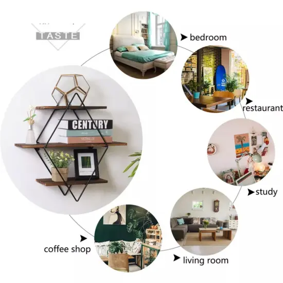 3-Tier Rustic Floating Wall Shelves Wall Mounted Wood Shelf for Display Books {3}