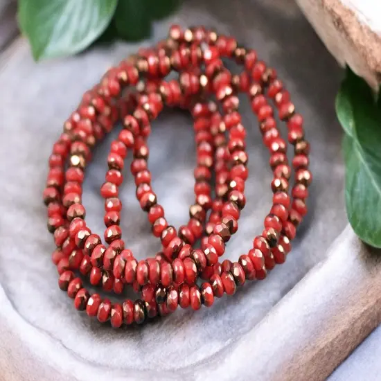 *50* 2x3mm Bronze Washed Burnt Red Orange Faceted Micro Spacer Beads {4}