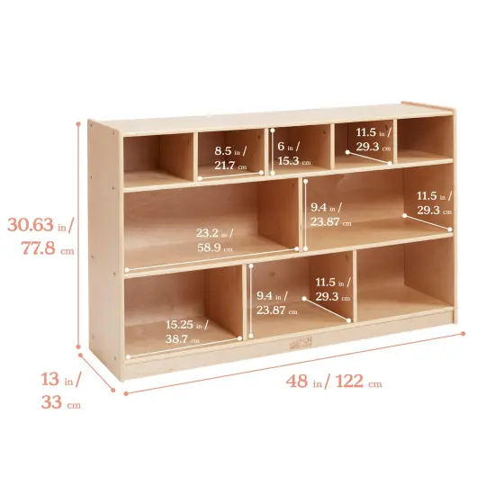 5+5 Compartment Storage and Tray Cabinet with 5 Scoop Front Bins, Natural Contemporary {2}