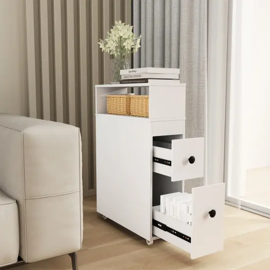 Costway Movable Bathroom Storage Cabinet Narrow Toilet Side Paper Holder w/ 2 Drawers {5}
