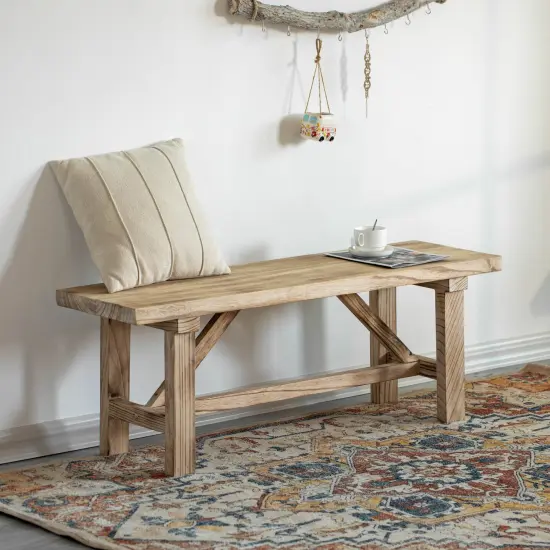 Vintiquewise Wooden Bench Farmhouse Entryway Organizer Retro Rustic Accent Seat Natural Wood Armless Design for Living Room Hallway Kitchen Dining Room Stylish & Practical D&eacute;cor for Indoor Space {8}