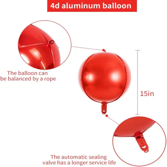 10pcs 15 Inch Red 4D Balloons Foil Mylar 4D Round Balloons for Baby Shower, Gender Reveal, Wedding, Birthday or Engagement Party Decoration {2}