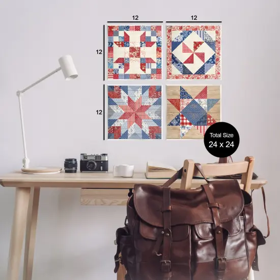 Stupell Industries Classic Patriotic Quilt Patterns 4pc Wall Plaque Set By Susan Arnot {3}