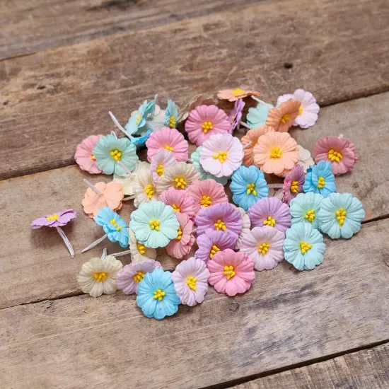 50 Pcs Artificial Handmade Mulberry Paper Craft Flowers (Pastels Tone) {4}