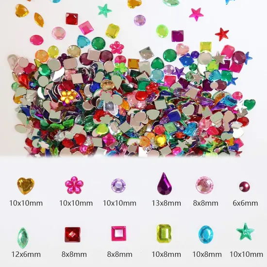 1200 Pcs Acrylic Flatback Rhinestones - 12 Different Shapes (6-13mm) {2}