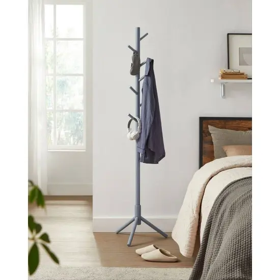 Modern Solid Wood Coat Rack with 8 Hanging Hooks Black {4}