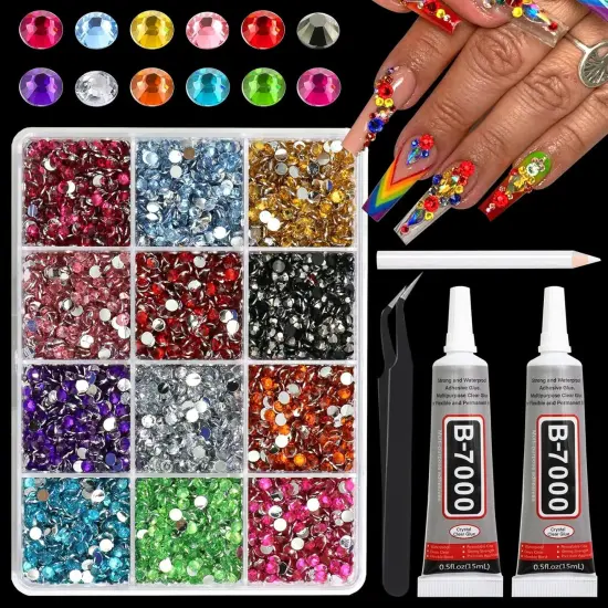 3mm Multicolor Flatback Resin Rhinestones Kits with with B7000 Glue - 12 Mixed Color {1}
