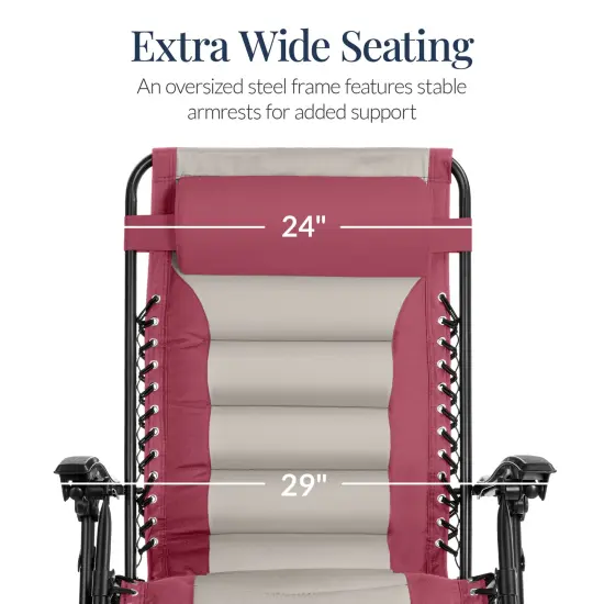 Best Choice Products Oversized Padded Zero Gravity Chair, Folding Outdoor Patio Recliner w/ Side Tray Pink/Taupe {3}