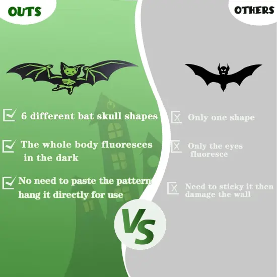 12 Pcs Hanging Bats Halloween Decor - Glow Bats {3}
