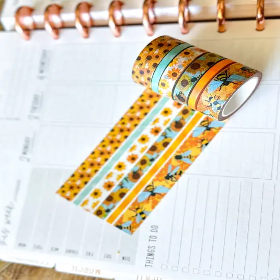 Bees Beehive Sunflowers Yellow Spring Summer Washi Tape Set June 2025 - W133 {4}