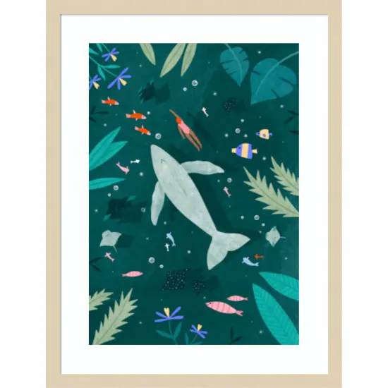 Swimming with a Whale by Bea Muller Wood Framed Wall Art Print {1}