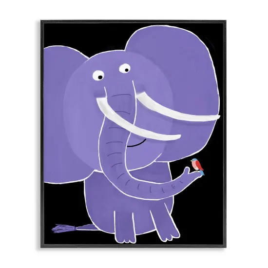 Stupell Industries Elephant & Bird on Black Framed Giclee Design by Carla Daly {1}