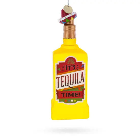 Tequila Bottle with Sombrero Glass Christmas Ornament {3}