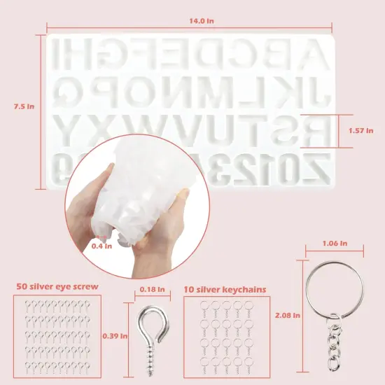 Alphabet Number Silicone Resin Mold Tray Kit, Epoxy Letters Keychains for Crafts Clear {5}