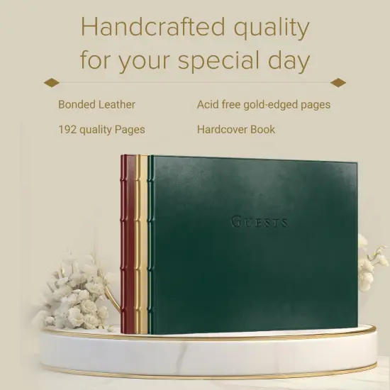 Gallery Leather Guest Book Wedding, Party, Special Events, add Polaroid Photos, 192 Lined Pages, Bonded Leather, Hardcover 7" x 9" Acadia Tan {6}