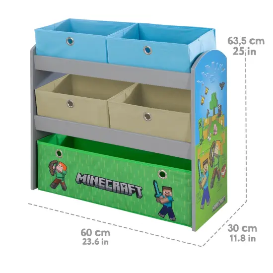 Minecraft: Play Shelf & Fabric Boxes - Storage & Organization, Toy-Games-Clothes, Green-Tan-Blue, Game Theme Design Decor, 25 x 23.6 x 11.8", Licensed {3}